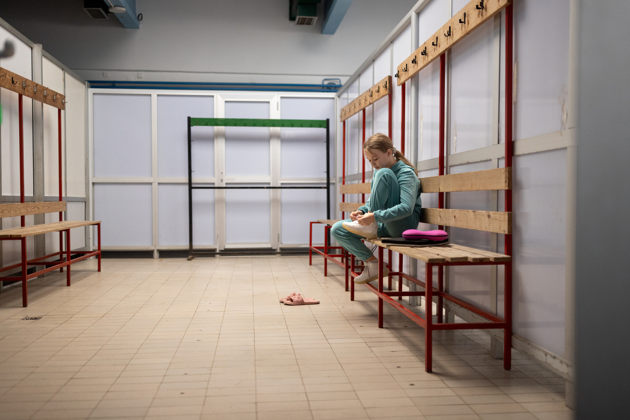 Girl preparing for swimming practice