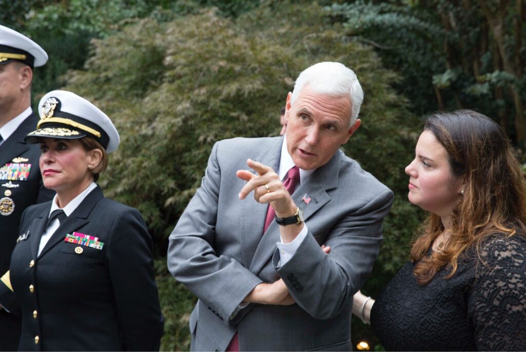 Andeliz Castillo and former Vice President Mike Pence during a Hispanic Heritage Month event at the White House