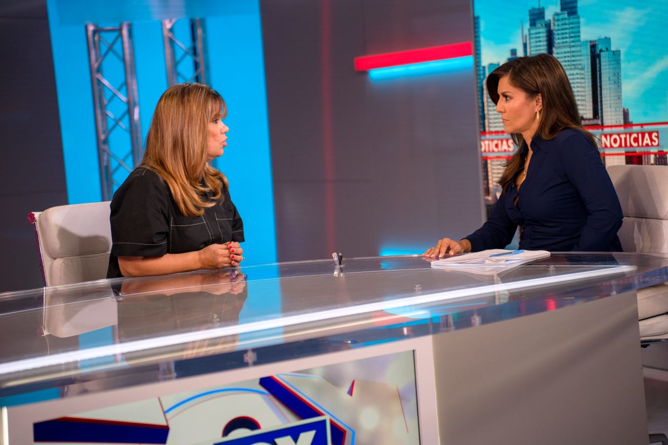 Rachel Campos-Duffy interviews Judy Pino, a Spanish-language spokesperson for Independent Women, on set of Fox Noticias