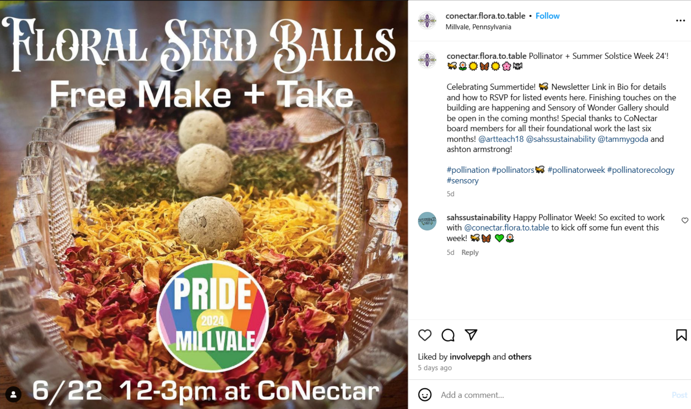 Instagram post advertising the Pride event