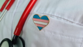 Transgender LGBT symbol stethoscope with rainbow icon for rights and gender equality