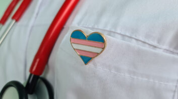 Transgender LGBT symbol stethoscope with rainbow icon for rights and gender equality