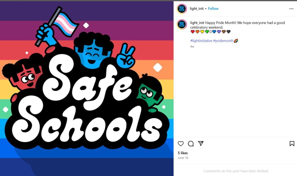 LIGHT Education Center Instagram post celebrating Pride Month