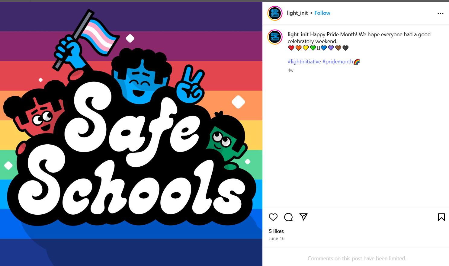 LIGHT Education Center Instagram post celebrating Pride Month