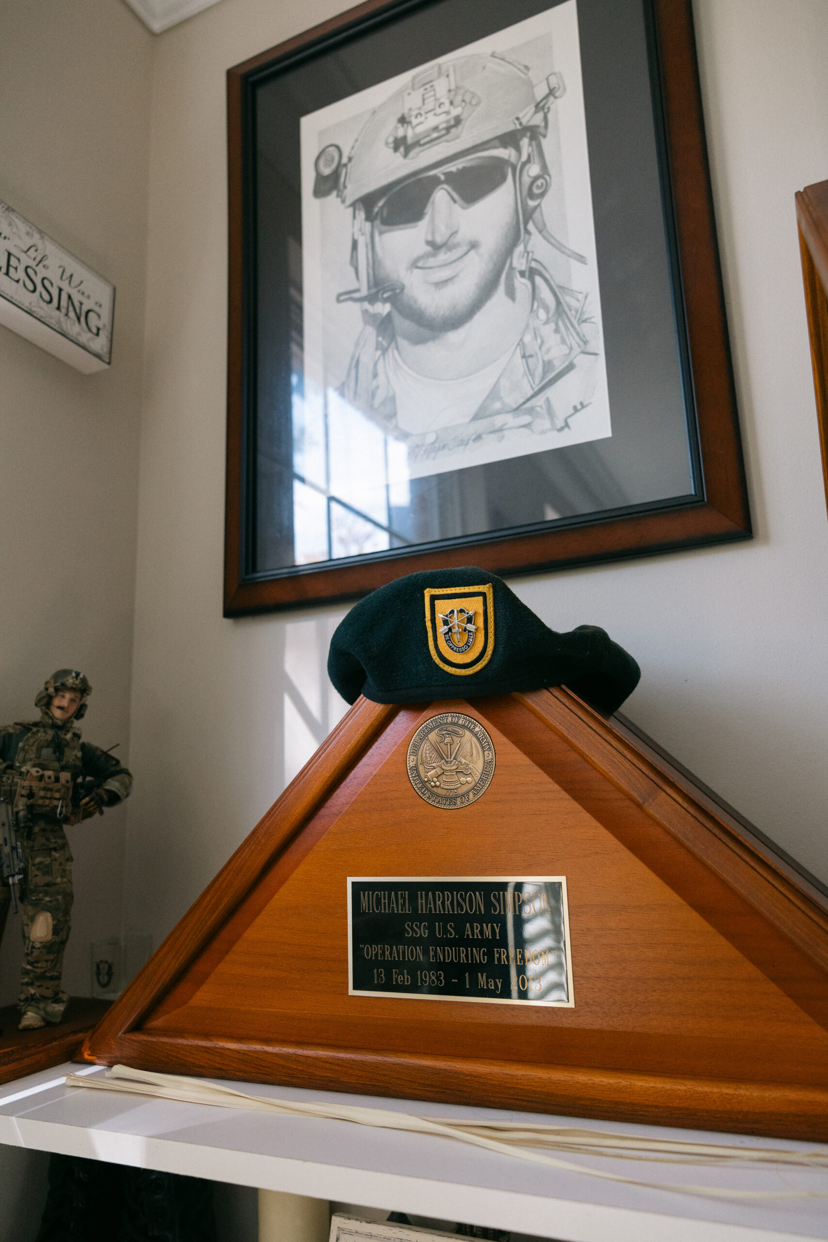 Memorial items for U.S. Army Staff Sgt. Michael Harrison Simpson