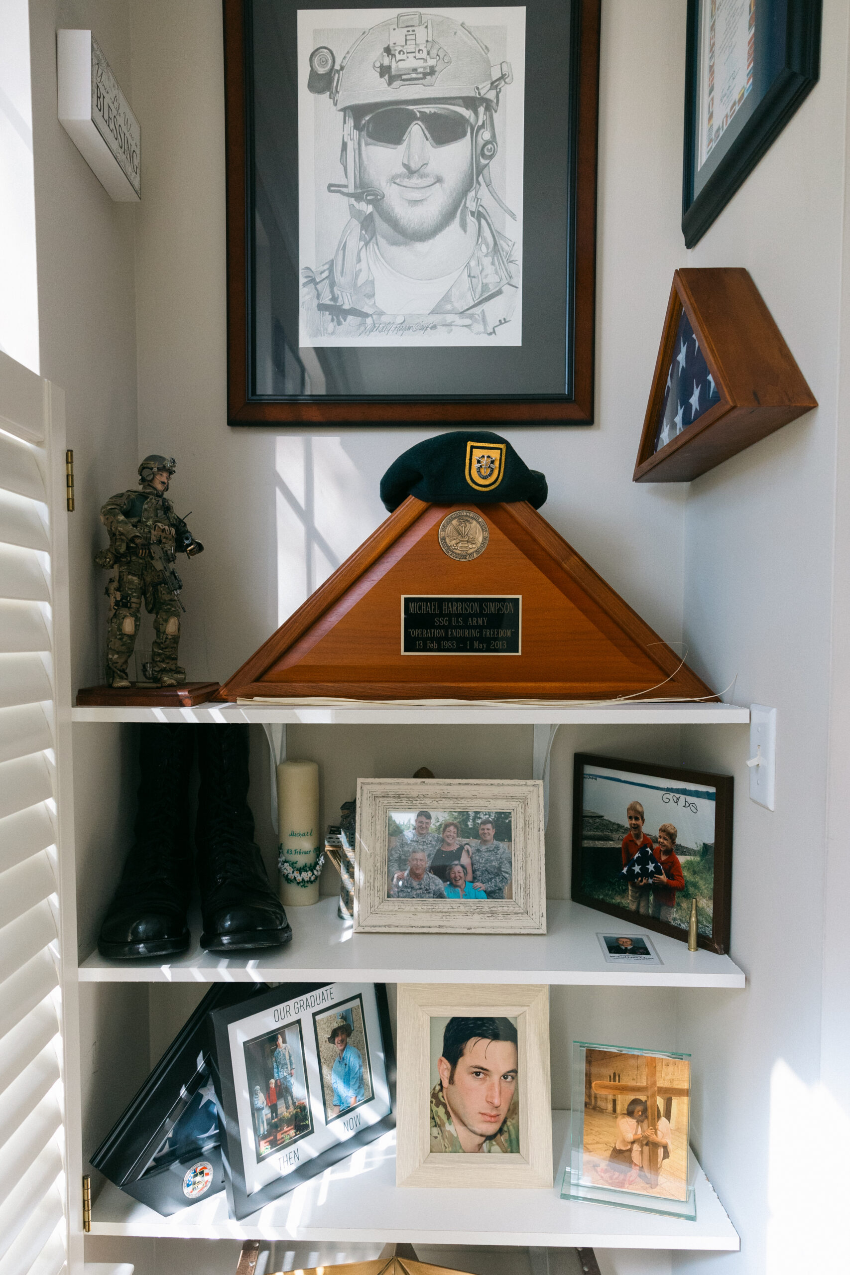 Memorial items for U.S. Army Staff Sgt. Michael Harrison Simpson