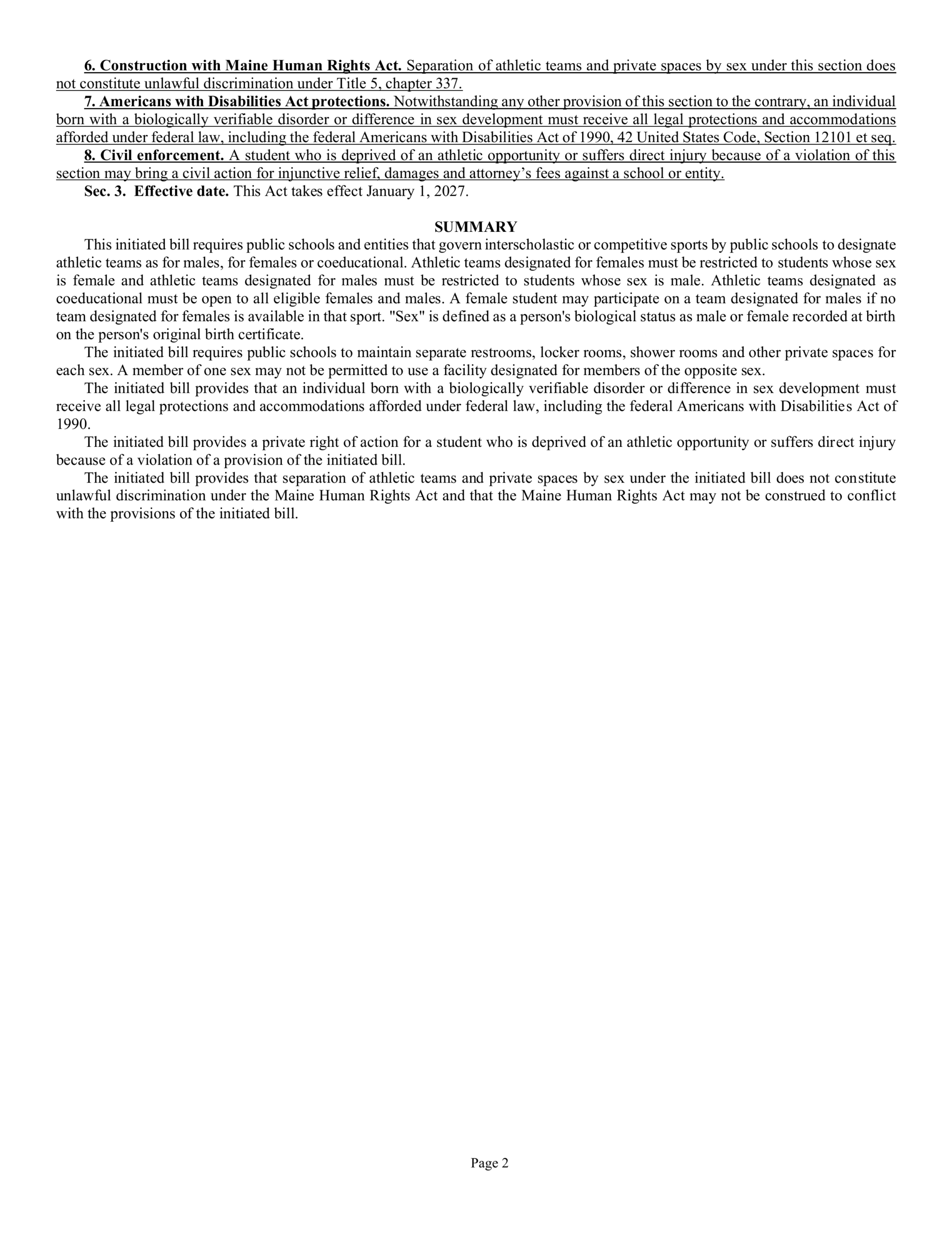 An Act to Designate School Sports Activities and Facilities by Sex page 2