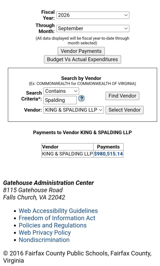 FCPS $980,515.14 vendor receipt for King & Spalding