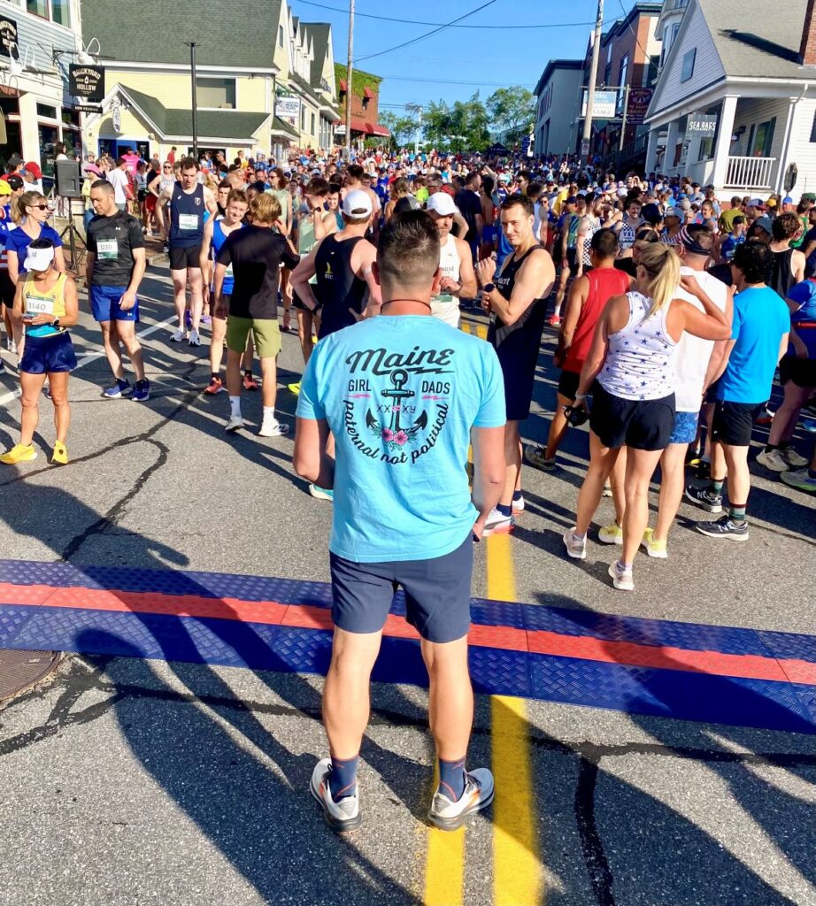 Maine Girl Dads "Paternal Not Political" t-shirt at 10k race