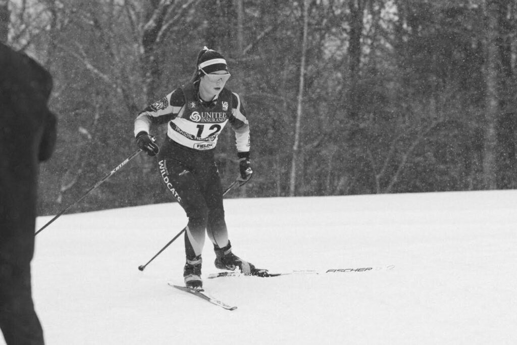 Cassidy Carlisle cross country skiing black and white
