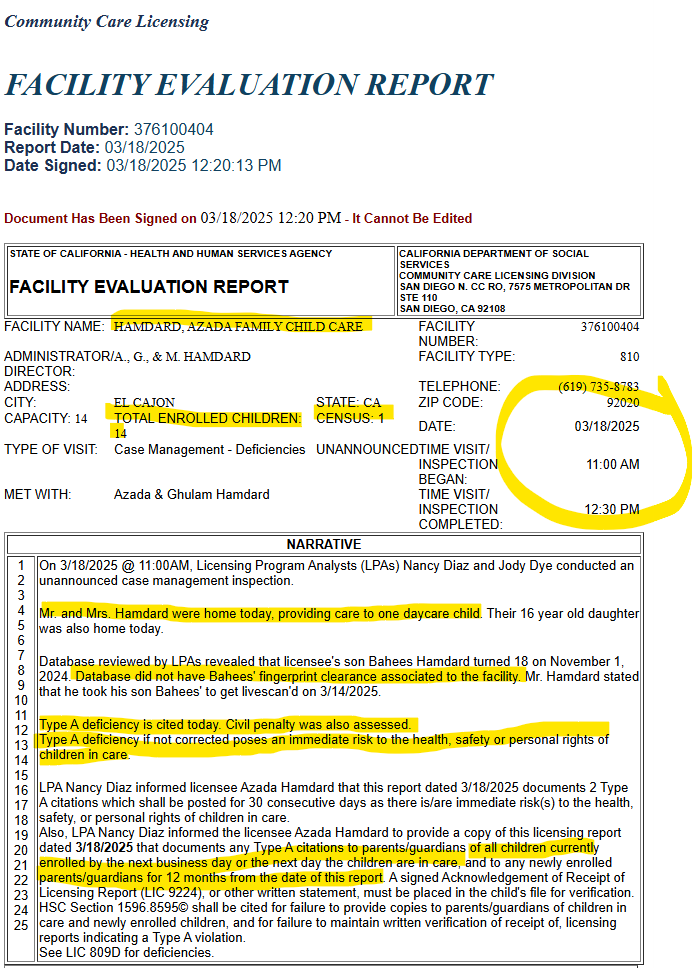 Azada Family Child Care Facility 3-18-2025 Evaluation Report