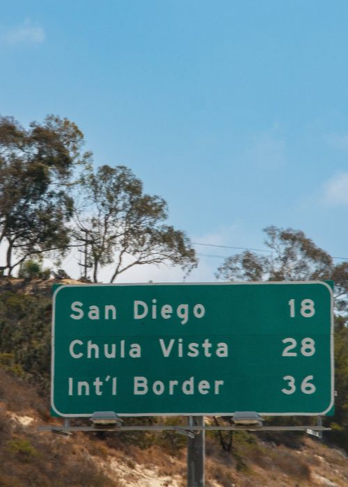 San Diego road sign on a rural road
