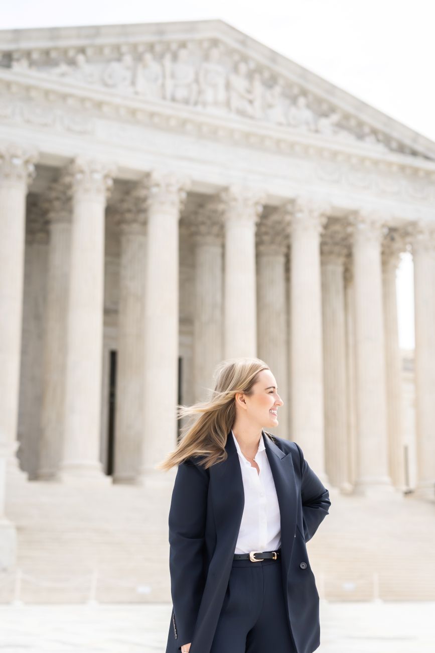 Emily Jashinsky on the steps of the Supreme Court