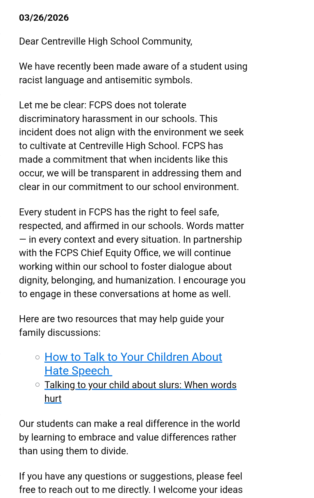 Healey Centreville Email 1