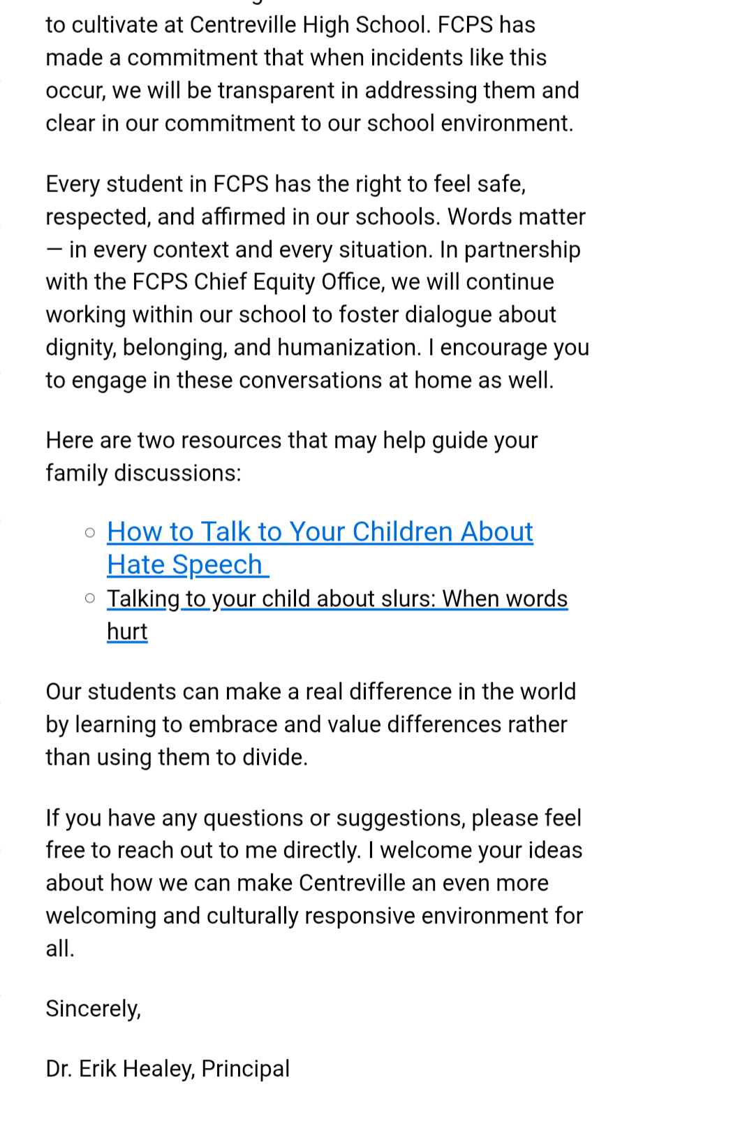 Healey Centreville Email 2