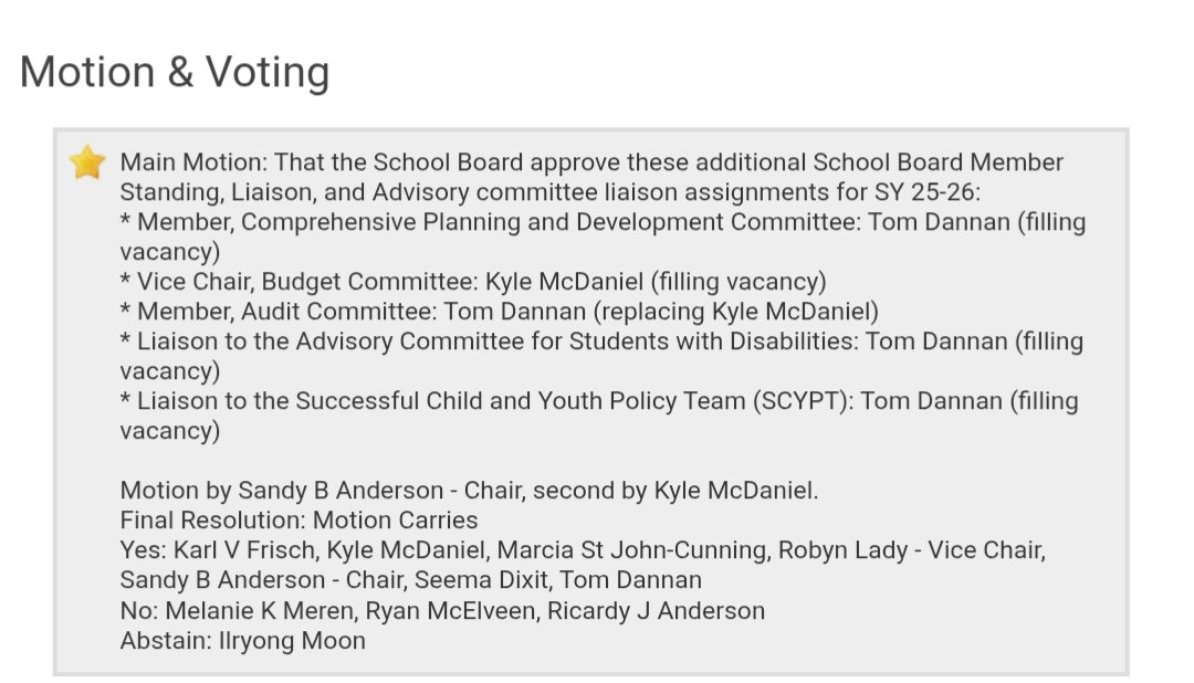 Kyle McDaniel appointment motion and vote