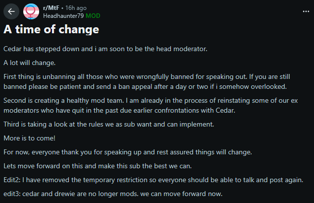 New moderator announcement