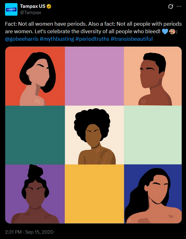 Tampax social media post promoting transgenderism