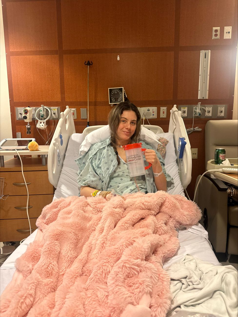 Brooke Garner in the hospital after thyroid cancer surgery