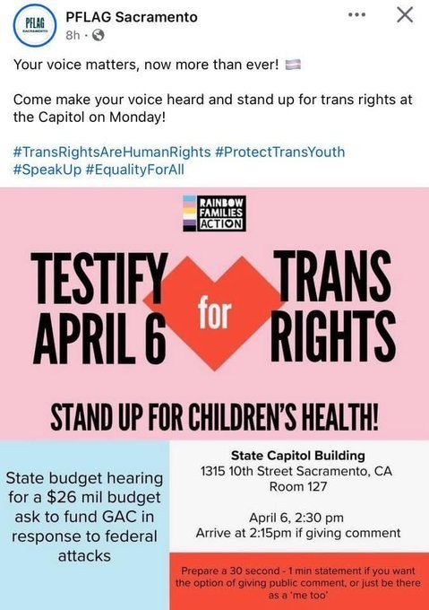 PFLAG Sacramento testify for trans rights post
