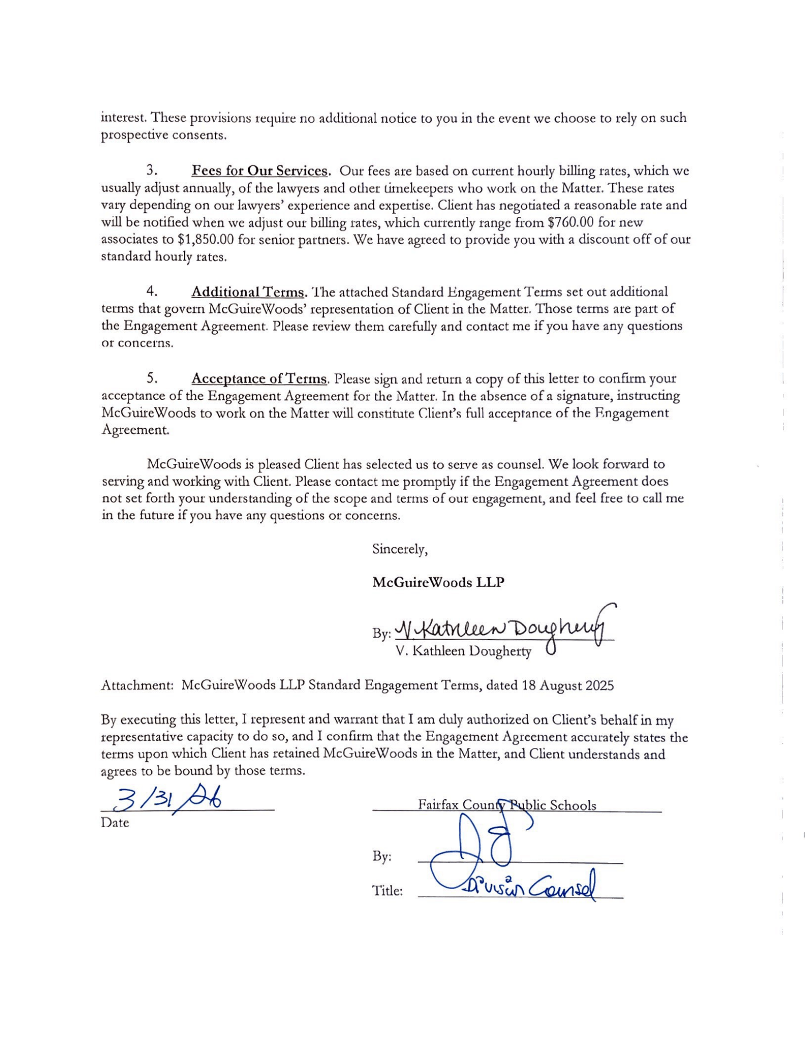 Retainer Agreement McGuire Woods signed 3 26 2