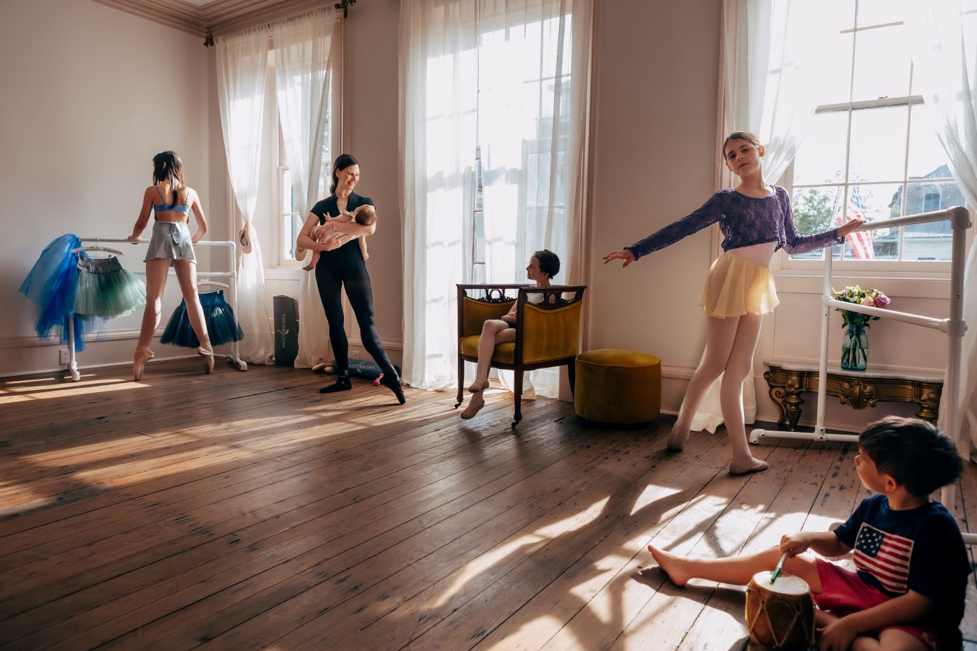 Bowers and her children practicing ballet