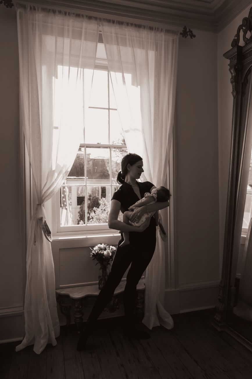Bowers holding her baby daughter