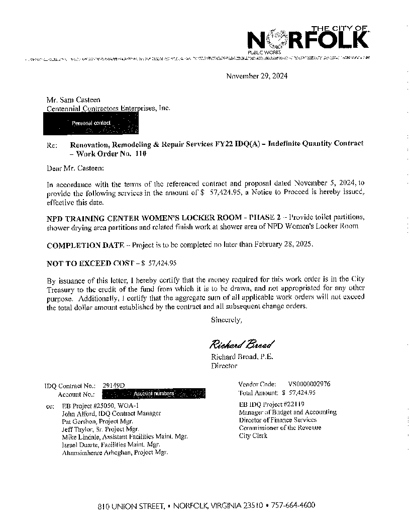 Norfolk PD locker room renovation scope and costs