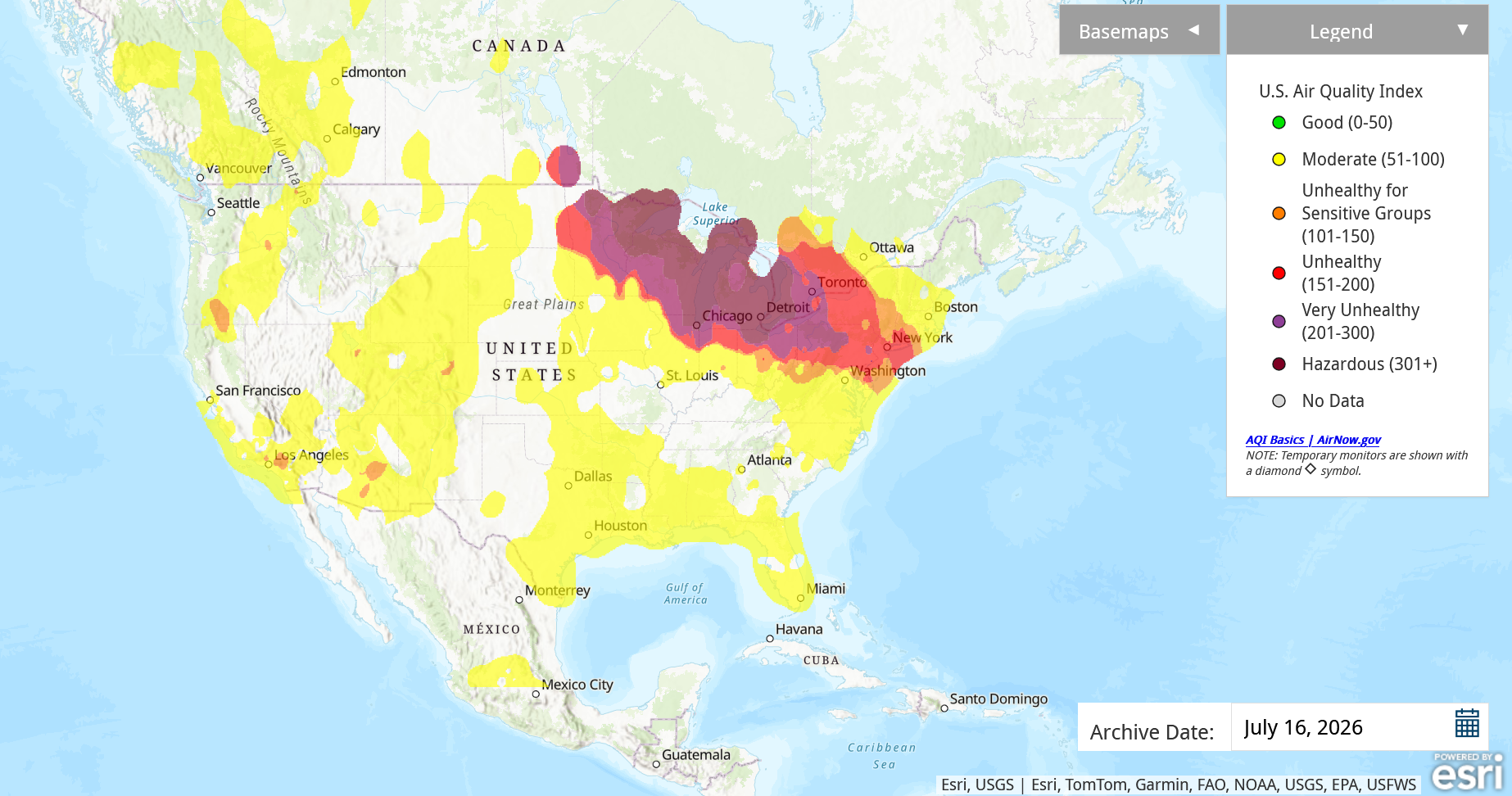 U.S. air quality on July 16