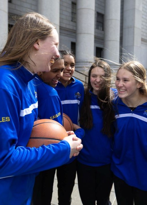 Mid Vermont Christian School basketball players
