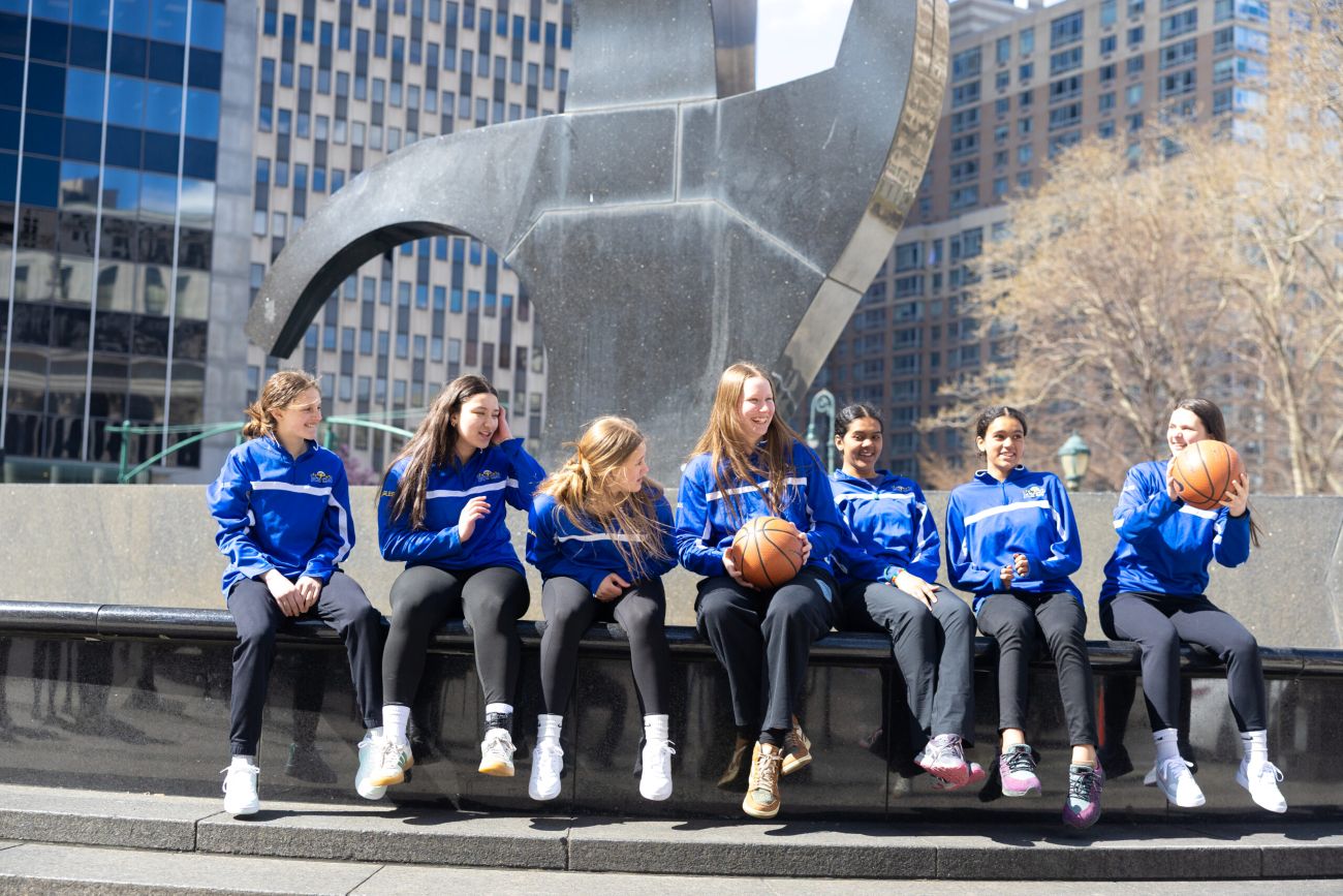 Mid Vermont Christian School basketball players outside of the U.S. Court of Appeals for the 2nd Circuit in New York City on April 9, 2025