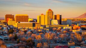 New Mexico cityscape at sunset