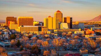New Mexico cityscape at sunset