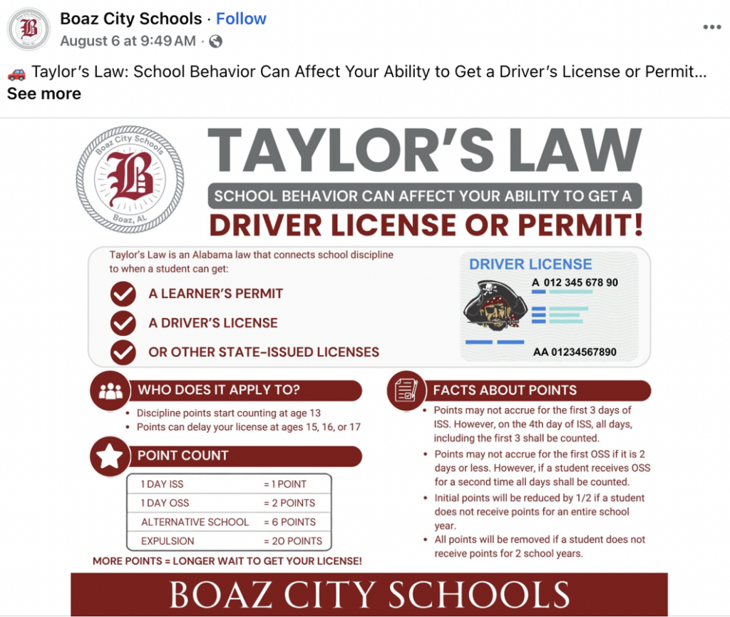 Taylor's Law Boaz City Schools Post