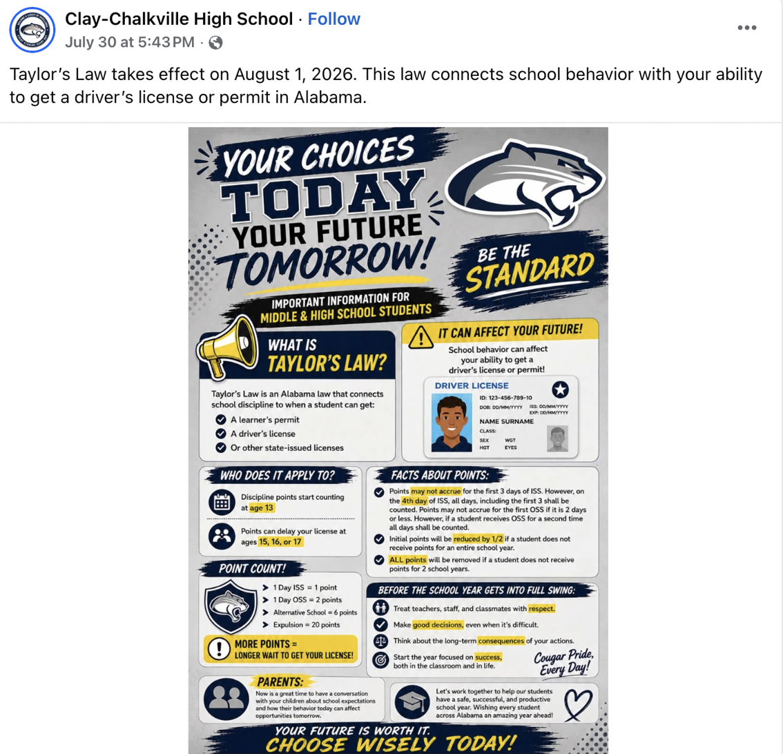 Taylor's Law Clay Chalkville High School Post