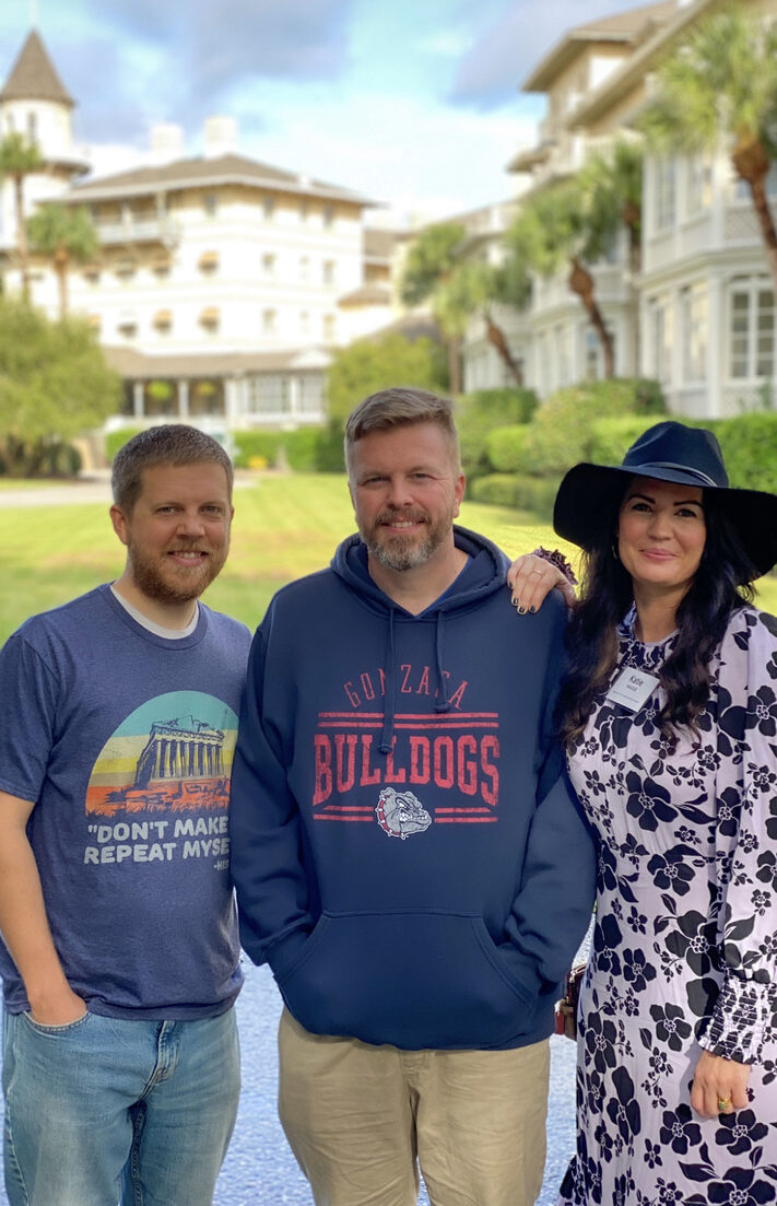 Connor Boyack, Elijah Stanfield, Katie Phipps Hague at the Jekyll Island Club, representing the Tuttle Twins at the Mises Institute Supporters Summit (Oct. 2020) (2)