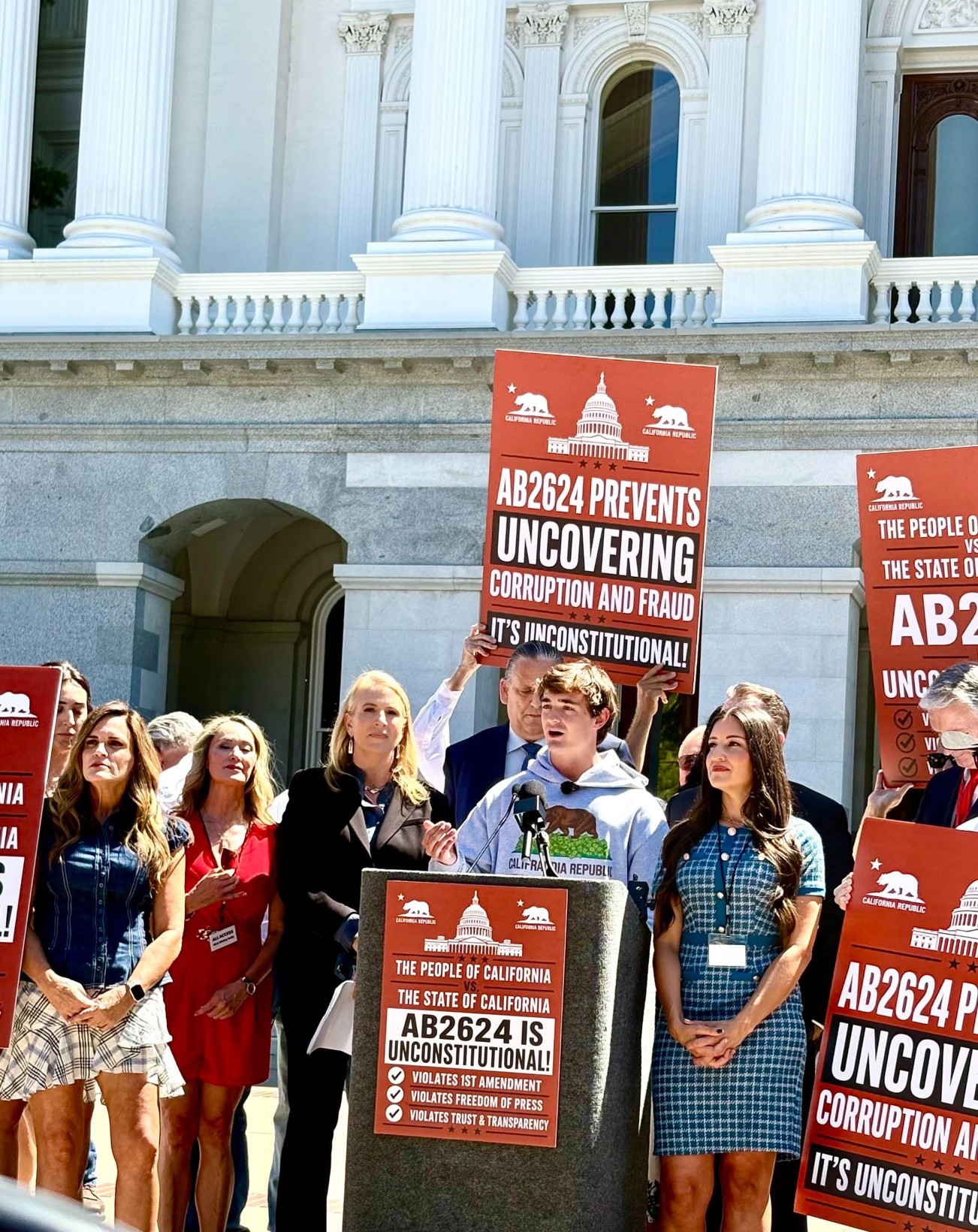 Nick Shirley speaking at the California Capitol
