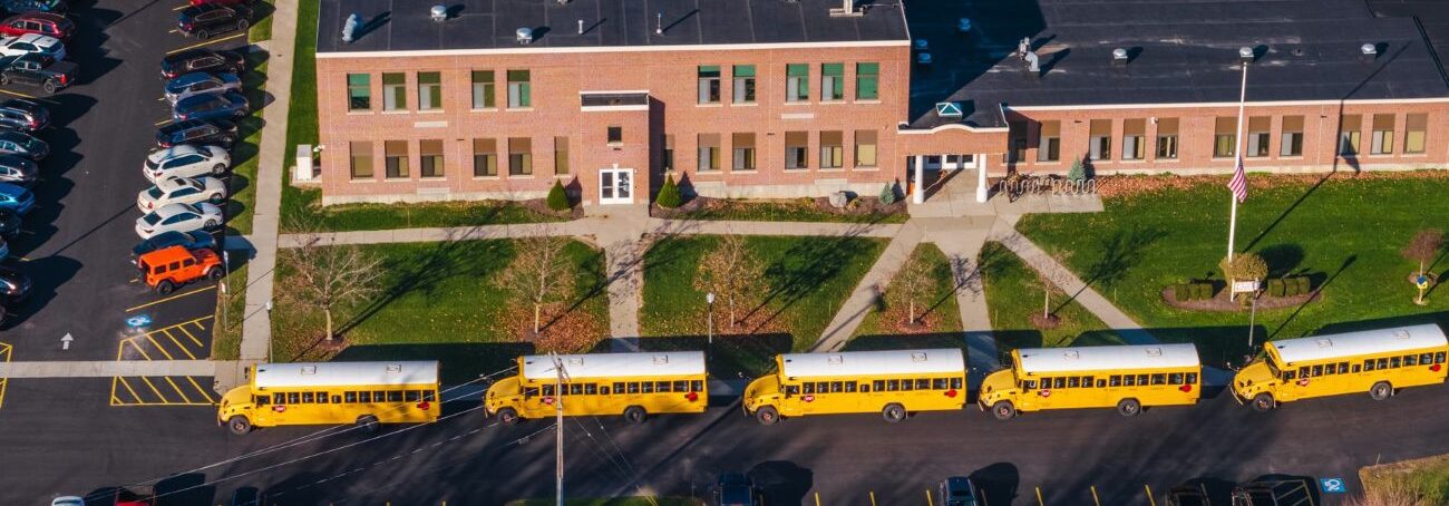Public school with buses outside