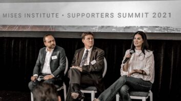 Tom Woods, Joe Becker, Katie Phipps Hague at the Mises Institute Supporters Summit panel on education reform (October 2021)