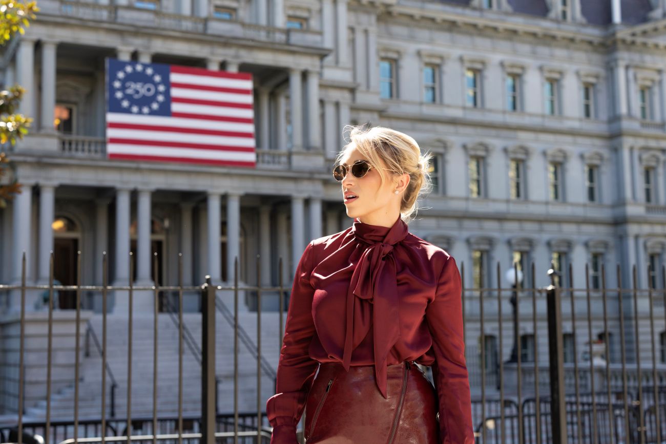 Meghan Bauer outside the Eisenhower Building
